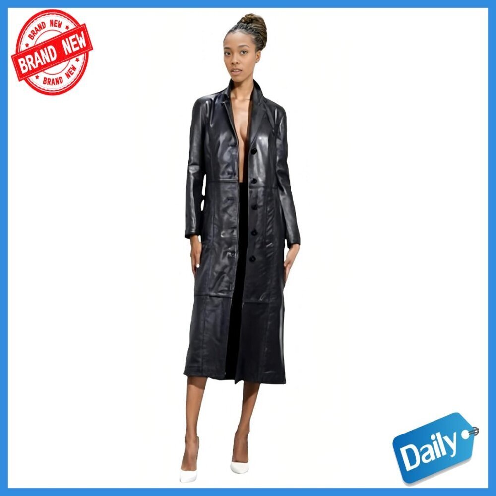 Genuine Sheepskin Leather Trench Coat, Slim Fit Long Duster, All Seasons